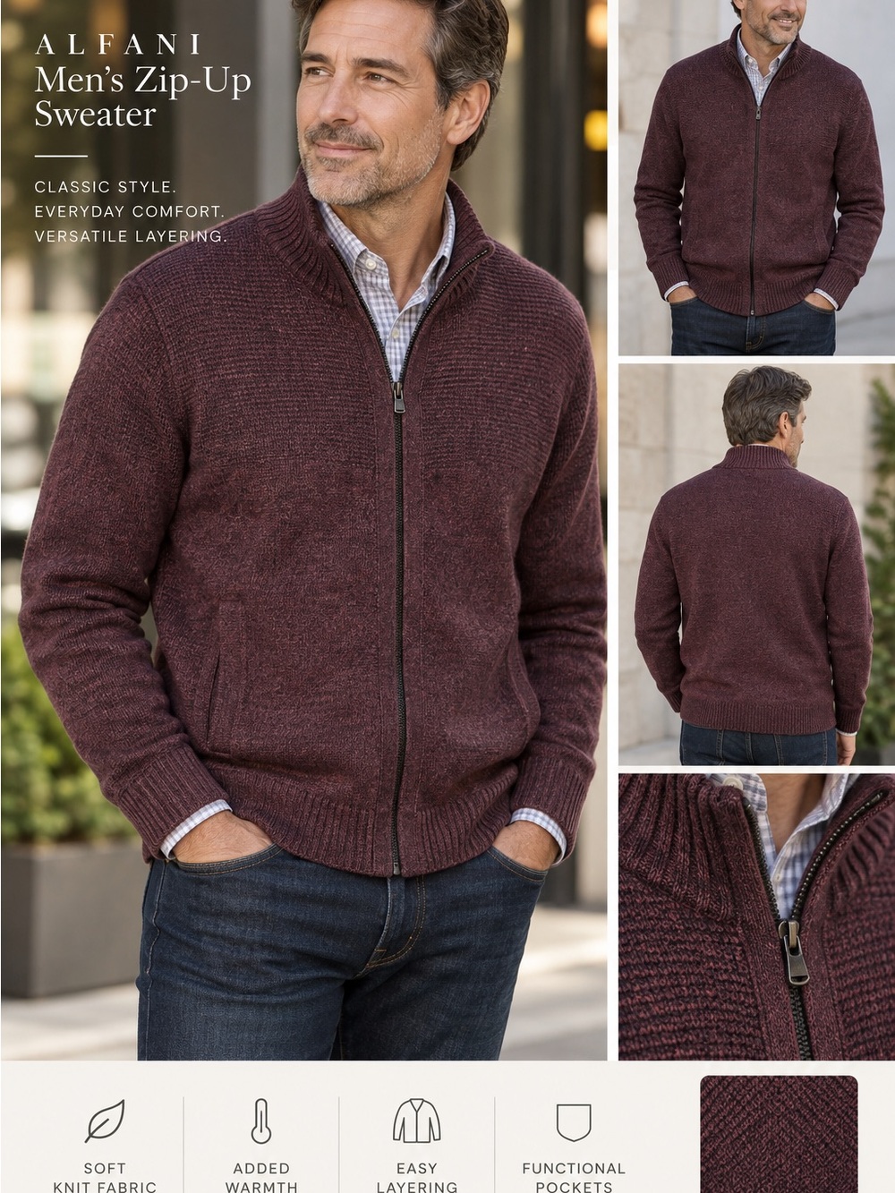 Alfani Men’s Full Zip Sweater Large
